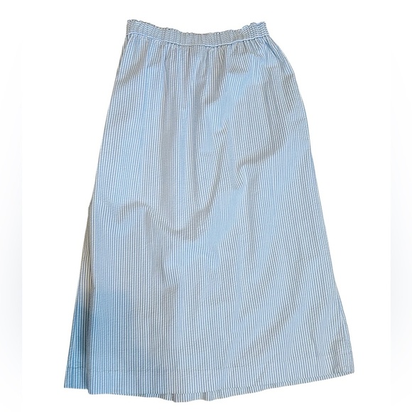 Susan Bristol Vintage Blue seersucker Pleated Maxi Skirt size 8 - Picture 2 of 6